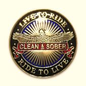Live to Ride Clean and Sober Tri-Plated Recovery Medallion
