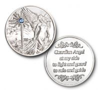 Nickel Plated Guardian Angel Coin-aqua stone