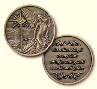 Bronze Guardian Angel Coin-Topaz stone