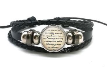 Black Leather Serenity Prayer Bracelet