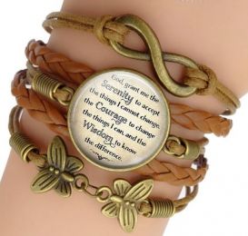 Brown Leather Serenity Prayer Bracelet
